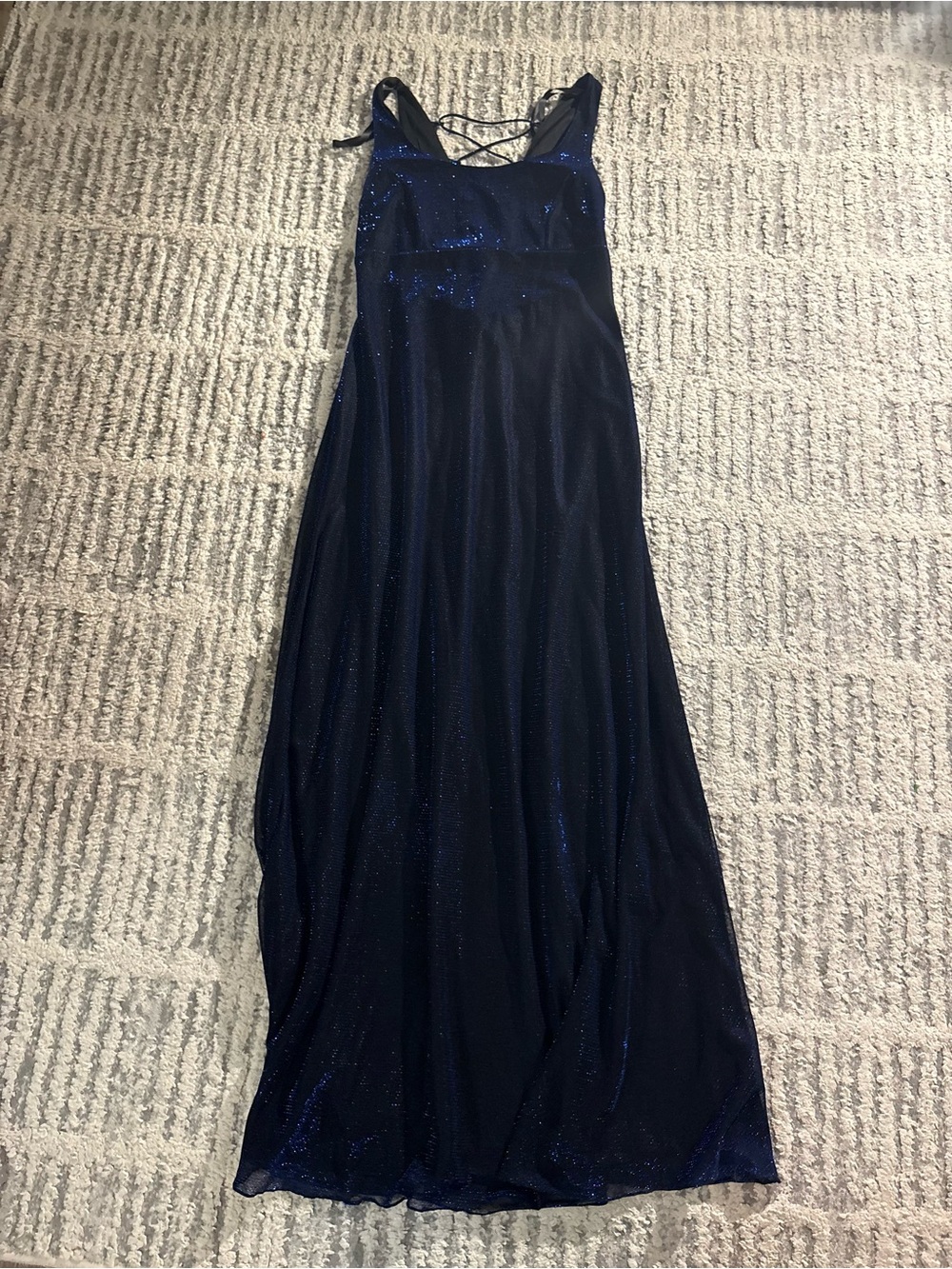 Vintage scene blue black shiny lace up gown dress size 13/14